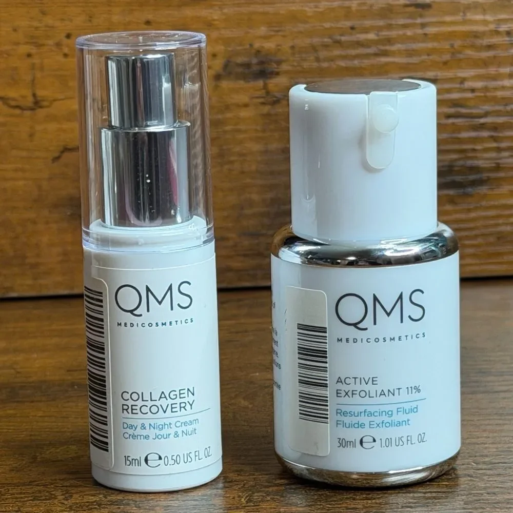QMS Medicosmetics Collagen Recovery Cream+ Active Exfoliant 11% Skincare Duo-New
